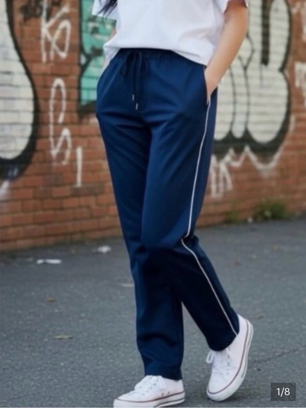 Wildfang The Essential Piped Drawstring Pants Navy/White NWT XL - Picture 2 of 5